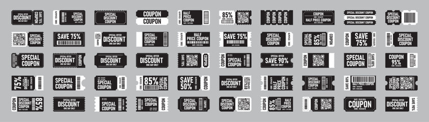 Coupon vector set. coupon promotion set. voucher set. ticket icon. voucher icon. discount coupon. gift voucher. coupon book. voucher vector. discount card vector. gift card. ticket vector.