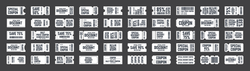 Coupon vector set. coupon promotion set. voucher set. ticket icon. voucher icon. discount coupon. gift voucher. coupon book. voucher vector. discount card vector. gift card. ticket vector.