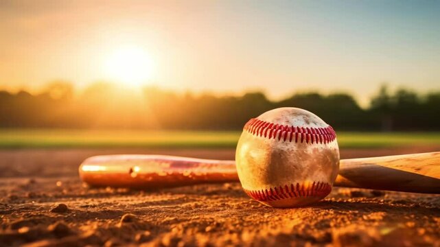 Closeup of baseball bat swinging at ball in action shot. Concept Sports Photography, Baseball, Action Shot, Close-up, Movement