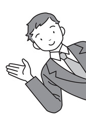 説明・案内・紹介　笑顔でスーツを着た若い男性が横から顔を出す