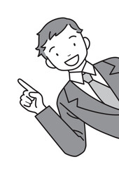 説明・案内・紹介　笑顔でスーツを着た若い男性が横から顔を出す