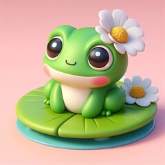 cute frog on lilly pad Cartoon 3d  Generative AI