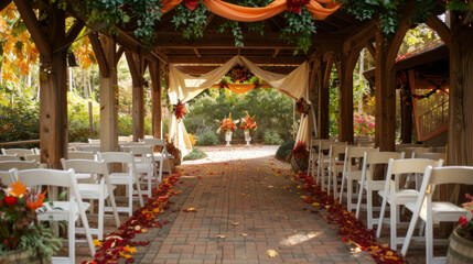 Fall-themed wedding decorations for the ceremony and reception