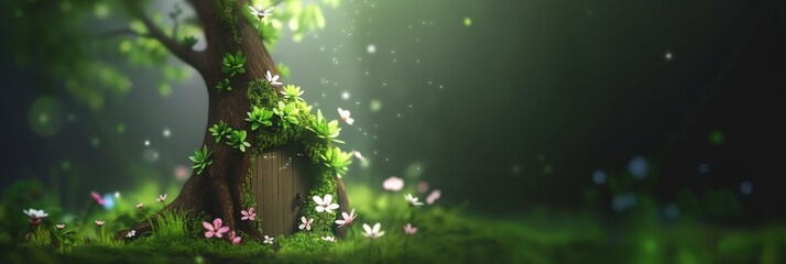 Enchanted Forest Scene with Glowing Flowers and Soft Lighting