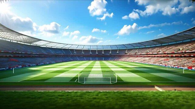 3D rendering of a crowded soccer stadium with field and arena. Concept Sports, Soccer Stadium, 3D Rendering, Crowded, Field, Arena
