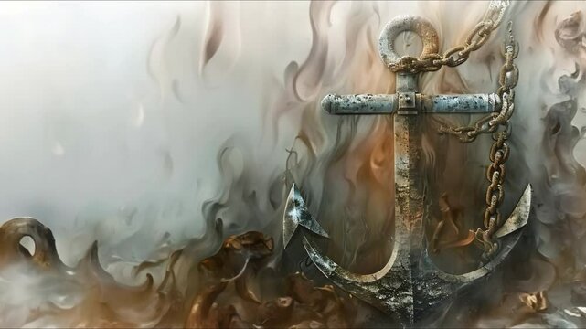 The Eerie Descent of a Pirate Ship's Anchor into Murky Waters. Concept Pirate Ship, Anchor, Eerie Descent, Murky Waters, Adventure