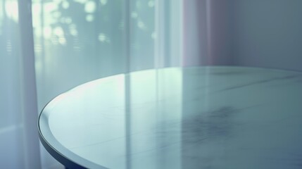 Softly Lit Round Table with Sheer Curtains