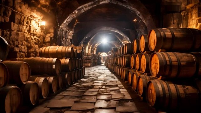 Highquality photo of old French oak barrels in underground cellar. Concept Wine Cellar, Oak Barrels, Cellar Photography, Underground Cellar, Interior Photography