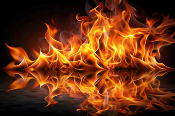 Fototapeta premium A close up of a fire with its reflection in the water