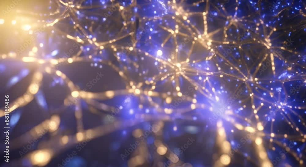Aufkleber 3d render blue fractal illuminated network shiny light on backdrop 4k animation