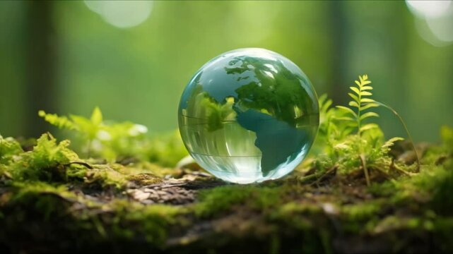 Embrace Earth Day with a lively blue-green eco globe advocating conservation. Concept Eco-Friendly Living, Earth Day Celebrations, Environmental Awareness, Sustainable Practices