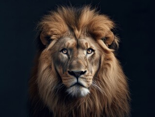 Naklejka premium A lion portrait on dark background