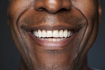 Fototapeta premium A close-up shot of a man's smile, revealing a row of perfectly aligned, white teeth.