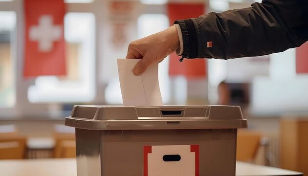 Stimmabgabe in der Schweiz, Stimmzettel wird in eine Urne geworfen