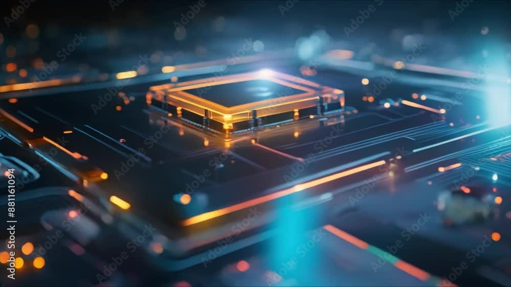Poster futuristic microchip symbolizing advanced technology and intelligent systems integration. concept te