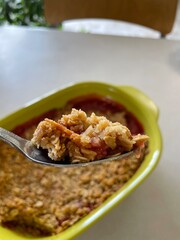 summer, crisp, dessert, rhubarb, strawberry