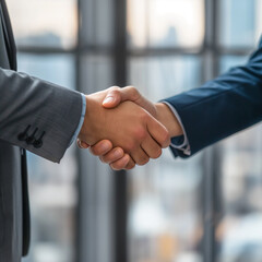 A series of images showcasing professional business interactions and remote work setups, featuring individuals engaging in meetings, handshakes, and working in modern office spaces.