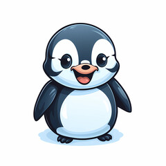 Obraz premium Cute cartoon penguin character with big eyes and a happy smile, on a white background