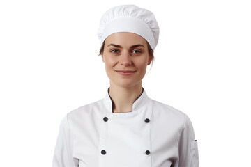 Women chef isolated on transparent background png cutouts. Images for graphic designers. White women. Image for flyers. Topics related to cooking. Cooking world. Job offer. Recruitment. European.