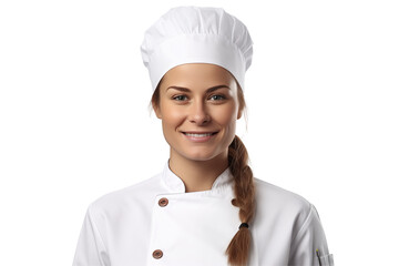 Women chef isolated on transparent background png cutouts. Images for graphic designers. White women. Image for flyers. Topics related to cooking. Cooking world. Job offer. Recruitment. European.
