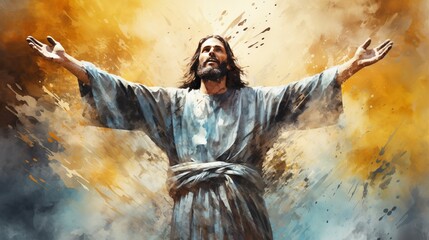 Jesus watercolor painting isolated on a dynamic and artistically crafted background