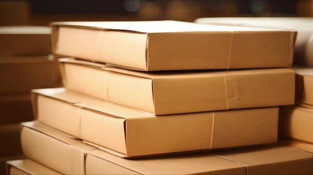 A Towering Stack of Cardboard Boxes. Concept Cardboard Boxes, Towering, Stack, Packaging, Shipment
