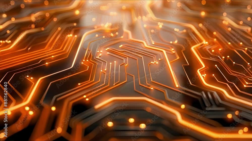 Poster exploring abstract electronic circuitry technology with circuit board design. concept technology, ci