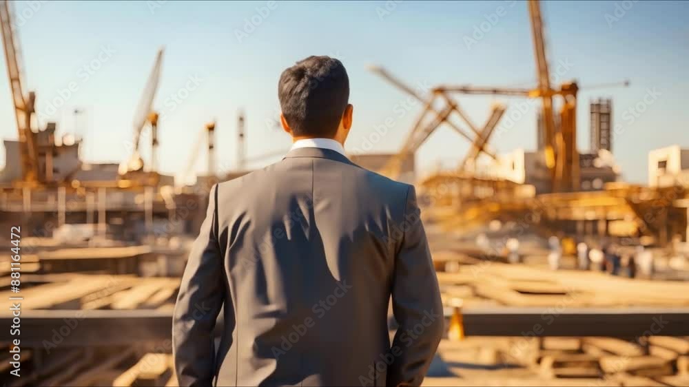 Poster observing a project construction engineer foreman from behind at a construction site. concept constr