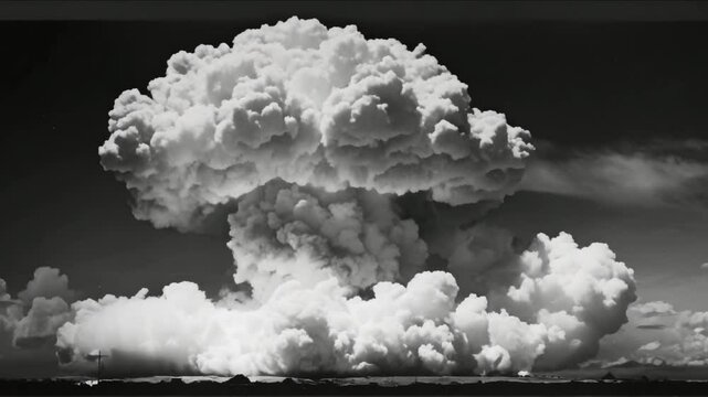 Symbolizing Nuclear Devastation: A Massive Mushroom Cloud and Its Catastrophic Aftermath. Concept Nuclear devastation, mushroom cloud, catastrophic aftermath,