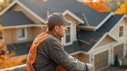 Experienced roofer upgrading and maintaining a house by replacing shingles. Concept Roofing, Shingle Replacement, Home Maintenance, Experienced Roofer, House Upgrades
