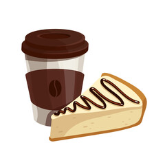 A glass of coffee with a piece of pie, cake.Vector graphics.