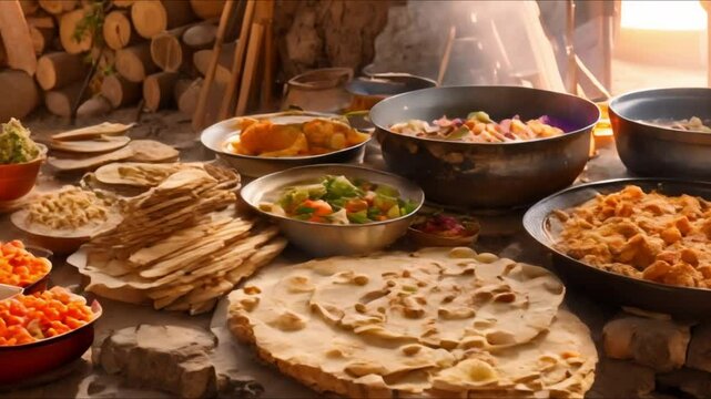 Typical Pakistani village breakfast. Concept Desi breakfast, Cultural cuisine, Rural dining