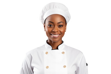 Women chef isolated on transparent background png cutouts. Images for graphic designers. Black women. Image for flyers. Topics related to cooking. Cooking world. Job offer. Recruitment. Africa.