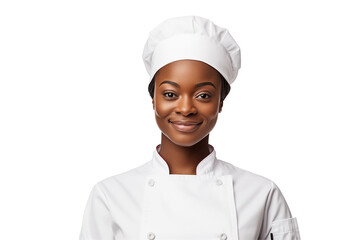 Women chef isolated on transparent background png cutouts. Images for graphic designers. Black women. Image for flyers. Topics related to cooking. Cooking world. Job offer. Recruitment. Africa.