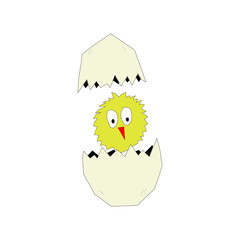 Child style illustration. A chick hatching from an egg, symbolizing birth and new life