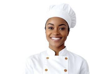 Women chef isolated on transparent background png cutouts. Images for graphic designers. Black women. Image for flyers. Topics related to cooking. Cooking world. Job offer. Recruitment. Africa.