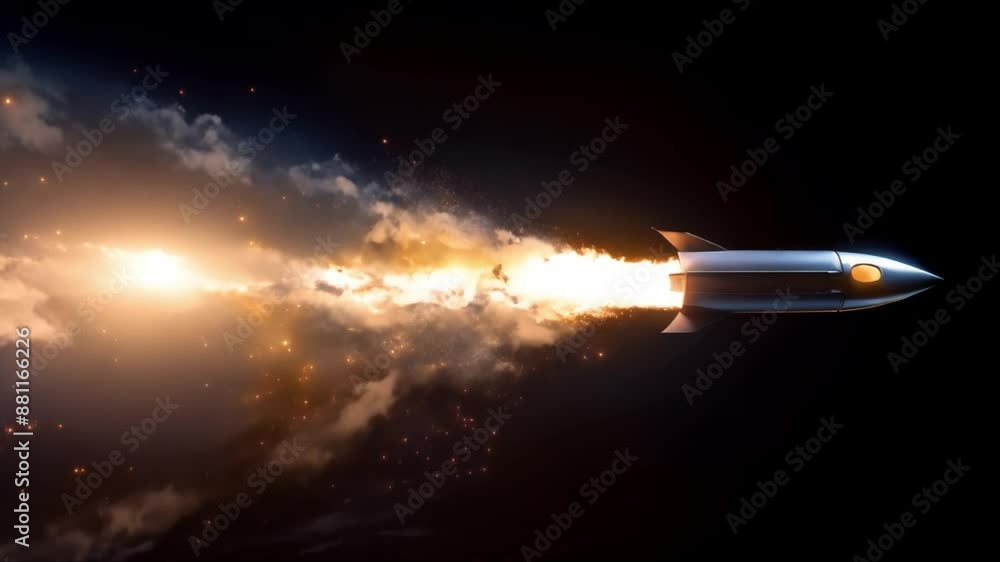 Poster d rendering of rocket model launching for business project. concept 3d modeling, rocket launch, busi