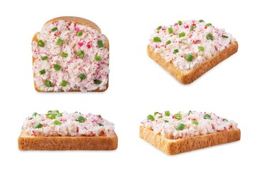 Radish butter sandwich n a white isolated background