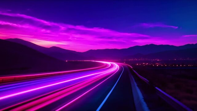 Timelapse photo of a busy freeway at dusk capturing hig. Concept Timelapse Photography, Busy Freeway, Dusk, Highway Traffic, Urban Landscape