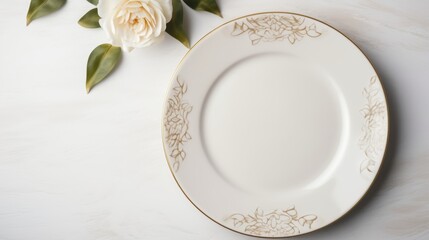 Elegant wedding menu invitation card display on fine dining table setting in upscale restaurant