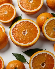 Realistic picture of fresh oranges isolated on a white background, 