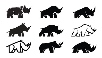 Creative black rhinoceros collection logo design vector symbol illustration stock