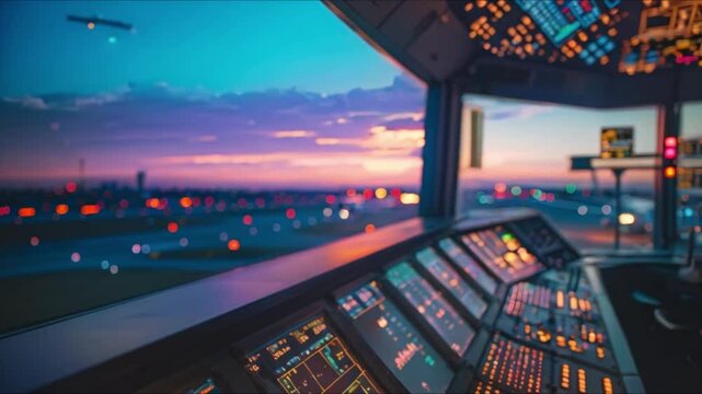 Air traffic control screen displays aircraft positions for safe flight operations. Concept Air Traffic Control, Flight Operations, Aircraft Positioning, Safety Monitoring, Radar System