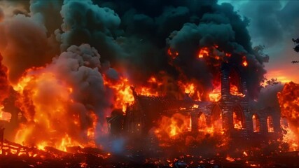 Viking barbarians raid a burning medieval village in immersive D animation. Concept Animation, Viking, Barbarians, Medieval, Village
