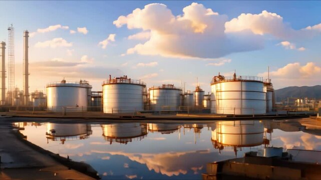 Industrial zone with oil refinery plant and storage tanks for oil products. Concept Oil Refinery Plant, Storage Tanks, Industrial Zone, Oil Products, Manufacturing Processes