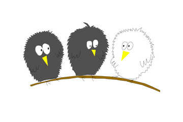 Child style illustration. Black sheep. White crow. Difference.