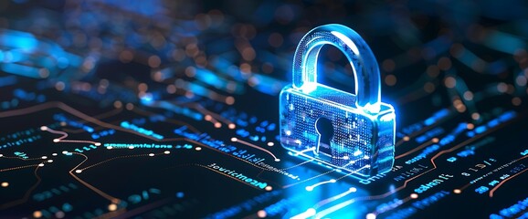 Global padlock with shifting alphanumeric codes, symbolizing internet security, radiant cyan details,