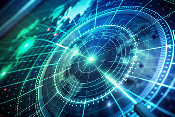 Obraz premium Digital technology radar screen scanning different information illustration background.