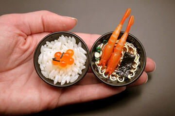 Miniature Chinese Food Ramen Bowls with Sushi and Lobster Tails for Dollhouse Food