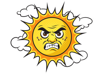 Evil angry sun pop art retro PNG illustration. Comic book style imitation.